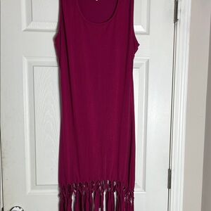 Sleeveless Fringe Hem Dress - Pink L